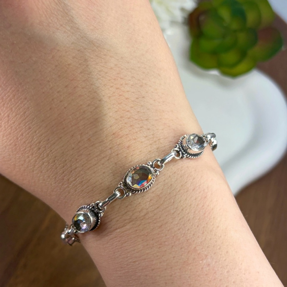 Boho Southwest Mystic Topaz Bracelet Boho Vintage Handmade New 925 - Picture 3 of 6